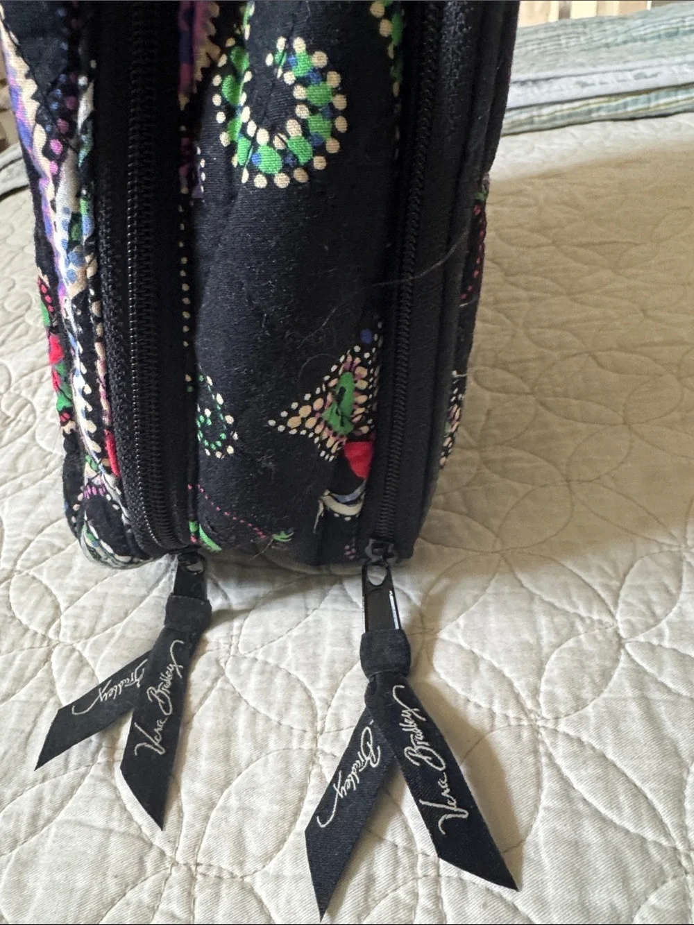 Vera Bradley Black Quilted Paisley Cosmetic Pouch with Multicolor Accents